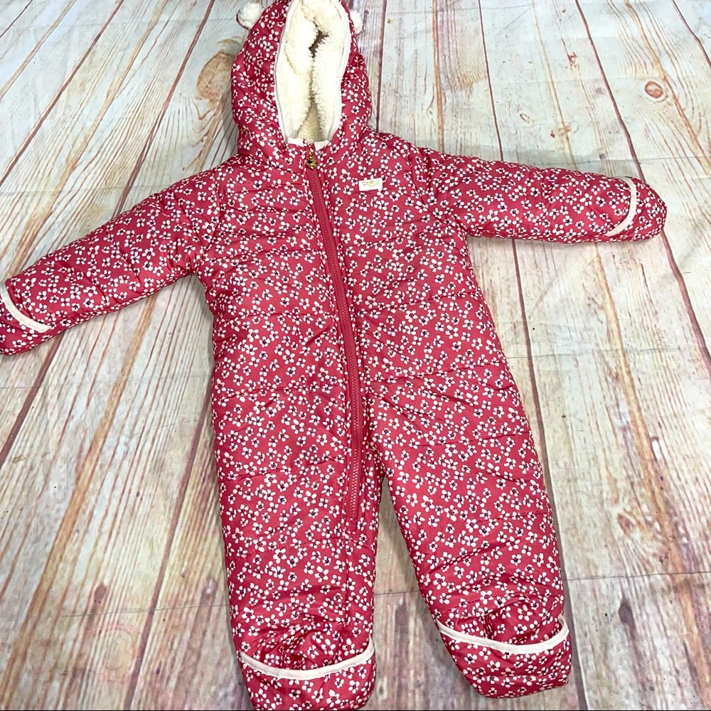 Baby Girl’s Pink With Flowers Oshkosh B’gosh Snowsuit Size 18 Months